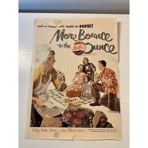 Pepsi Cookout Picnic Vtg 1951 Magazine Print Ad Glass Bottle Soda Grill Pop Part